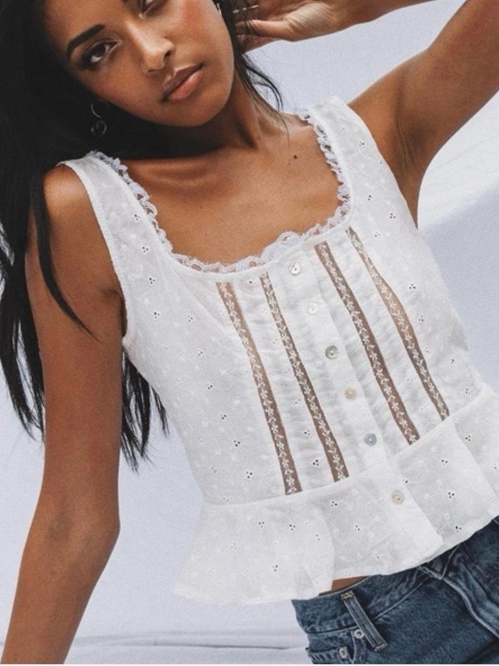 PRINCESS POLLY The Zita White Eyelet Lace Tank Top Size 10
